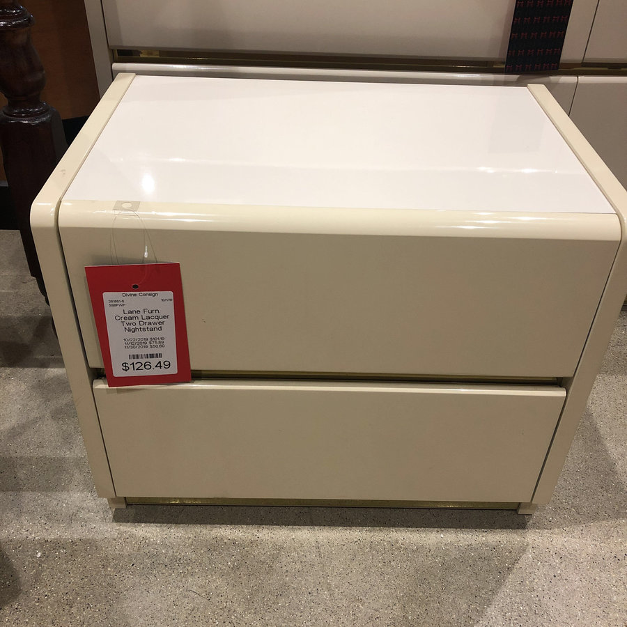 Lane Furn. Cream Lacquer Two Drawer Nightstand Divine Consign Consignment and Resale